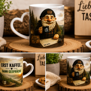 Tasse "Erst Kaffee dann Gespräche" mit Herzhenkel