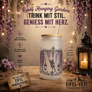 Trinkglas mit Deckel und Glasstrohhalm "Rooks Hanging Gardens"